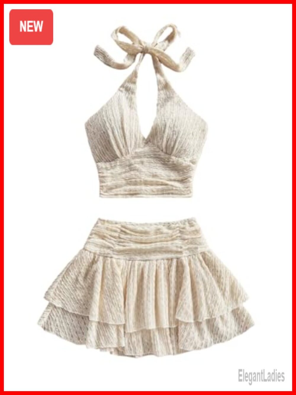 Women 2 Piece Halter Crop Top Ruffle Mini Skirt Set Summer Vacation Outfit